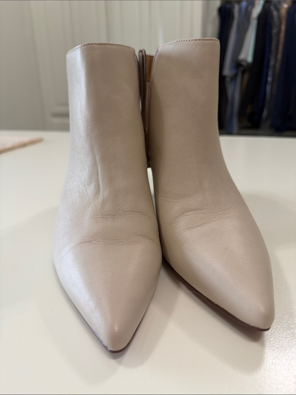 Franco Sarto Beige Pointed-Toe Ankle Booties